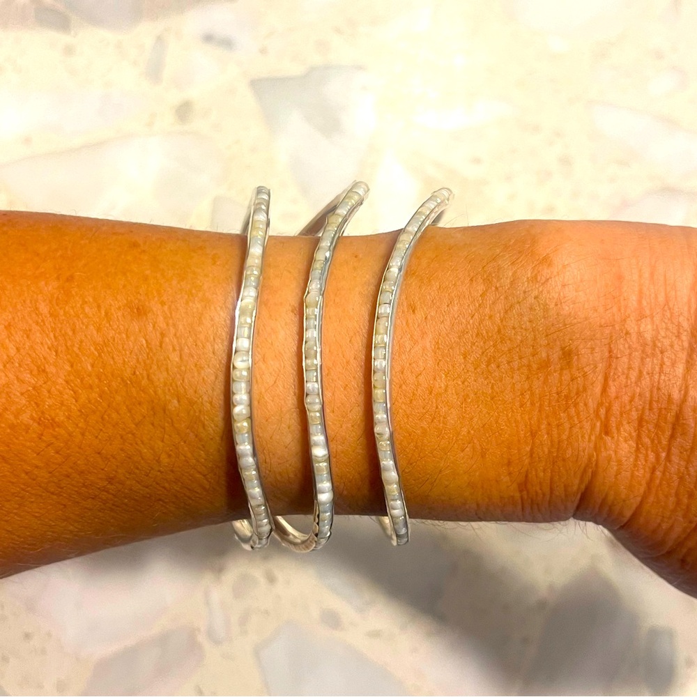 Silpada .925 Sterling Silver and seed bead bangle bracelet set of three.